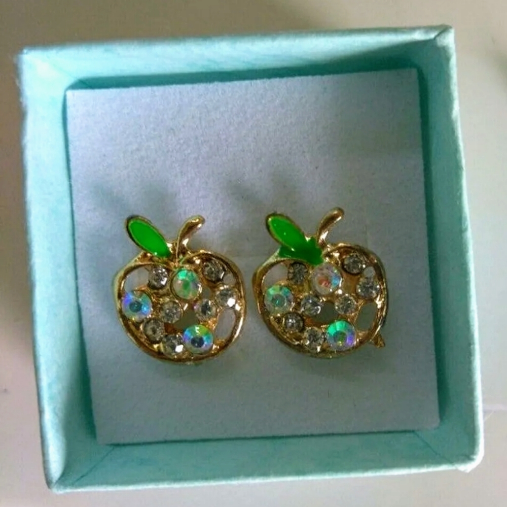 Cute Crystal Apple Statement Studs New With Gt Box